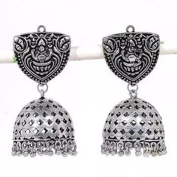 Натуральные индийские серьги Jhumki с драгоценным камнем, серебряные серьги в племенном стиле Бали, 2,21 дюйма, N6c10