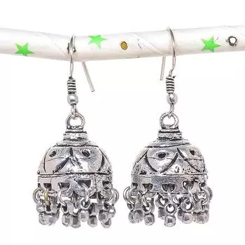 Натуральные индийские серьги Jhumki с драгоценным камнем, серебряные серьги в племенном стиле Бали, 1,77 дюйма, F8k48