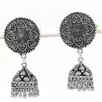 Натуральные индийские серьги Jhumki с драгоценным камнем, серебряные серьги в этническом стиле Бали, 2,09 дюйма, z2f13