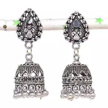 Натуральные индийские серьги Jhumki с драгоценным камнем, серебряные серьги в стиле Бали, 1,77 дюйма, N5k66