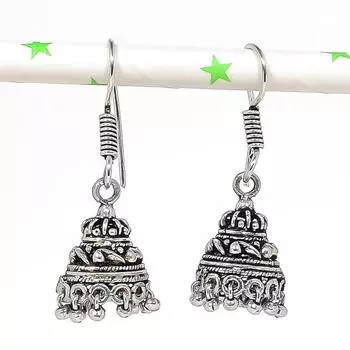 Натуральные индийские серьги Jhumki с драгоценным камнем, серебряные серьги в племенном стиле Бали, 1,50 дюйма, k8j25