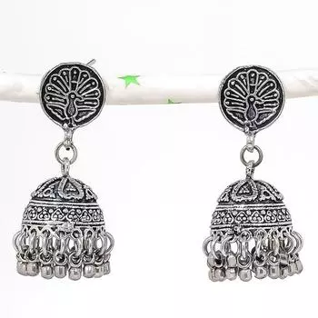 Натуральные индийские серьги Jhumki с драгоценным камнем, серебряные серьги в этническом стиле Бали, 1,77 дюйма, u2Y50