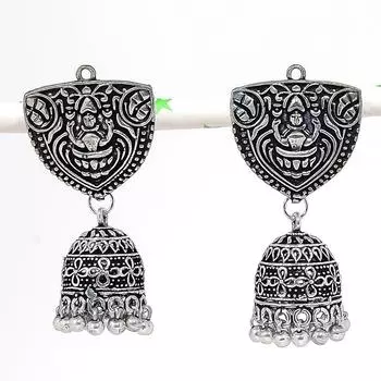 Натуральные индийские серьги Jhumki с драгоценным камнем, серебряные серьги в этническом стиле Бали, 2,05 дюйма, v4O12