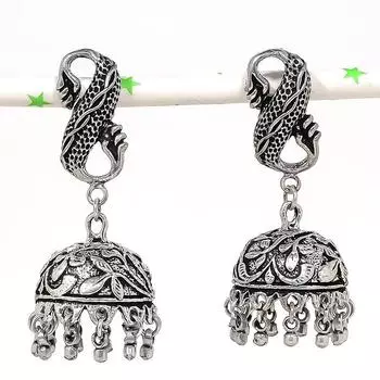 Натуральные индийские серьги Jhumki с драгоценным камнем, серебряные серьги в племенном стиле Бали, 2,25 дюйма, M2F95