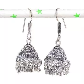 Натуральные индийские серьги Jhumki с драгоценным камнем, серебряные серьги в стиле Бали, 1,65 дюйма, P4W87