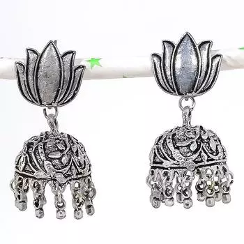 Натуральные индийские серьги Jhumki с драгоценным камнем, серебряные серьги в племенном стиле Бали, 1,85 дюйма, a2l43