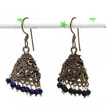 Натуральные индийские серьги Jhumki с драгоценным камнем, серебряные серьги в племенном стиле Бали, 1,85 дюйма, v0s22