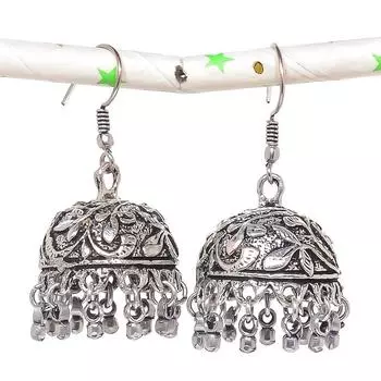 Натуральные индийские серьги Jhumki с драгоценным камнем, серебряные серьги в стиле Бали, 1,77 дюйма, c1m36