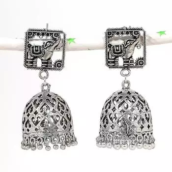 Натуральные индийские серьги Jhumki с драгоценным камнем, серебряные серьги в племенном стиле Бали, 2,36 дюйма, R3D39