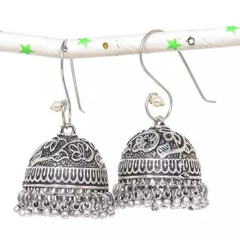 Натуральные индийские серьги Jhumki с драгоценным камнем, серебряные серьги в племенном стиле Бали, 2,09 дюйма, Y6p30