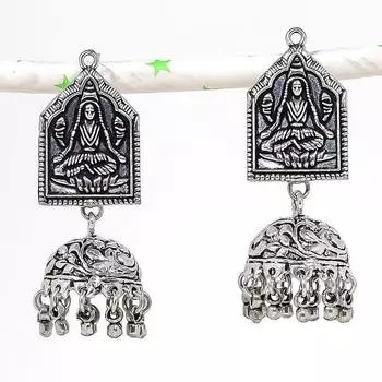 Натуральные индийские серьги Jhumki с драгоценным камнем, серебряные серьги в племенном стиле Бали, 2,17 дюйма, b0P36