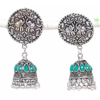 Натуральные индийские серьги Jhumki с драгоценным камнем, серебряные серьги в племенном стиле Бали, 2,17 дюйма, r4R75