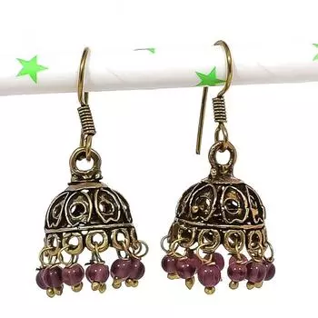 Натуральные индийские серьги Jhumki с драгоценным камнем, серебряные серьги в стиле Бали, 1,38 дюйма, v0d66