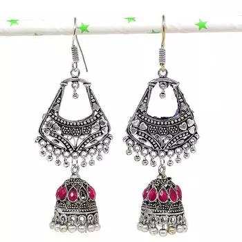 Натуральные индийские серьги Jhumki с драгоценным камнем, серебряные серьги в стиле Бали, 3,15 дюйма, g3k68