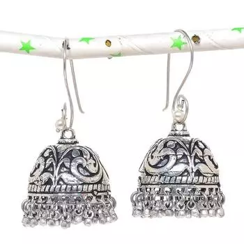 Натуральные индийские серьги Jhumki с драгоценным камнем, серебряные серьги в племенном стиле Бали, 2,17 дюйма, p1p81