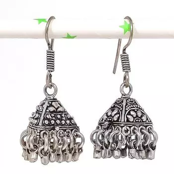 Натуральные индийские серьги Jhumki с драгоценным камнем, серебряные серьги в стиле Бали, 1,69 дюйма, p6M41