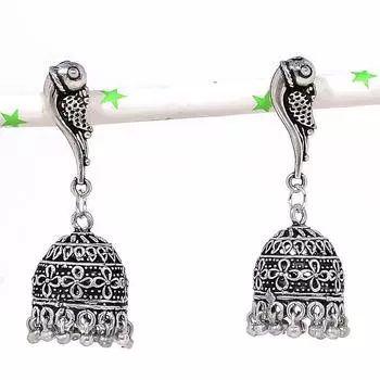 Натуральные индийские серьги Jhumki с драгоценным камнем, серебряные серьги в племенном стиле Бали, 1,85 дюйма, Y7C10