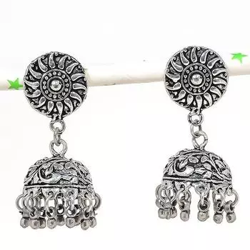 Натуральные индийские серьги Jhumki с драгоценным камнем, серебряные серьги в стиле Бали, 1,97 дюйма, C2u58