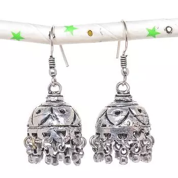 Натуральные индийские серьги Jhumki с драгоценным камнем, серебряные серьги в племенном стиле Бали, 1,77 дюйма, M9Y27