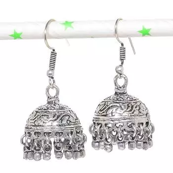 Натуральные индийские серьги Jhumki с драгоценным камнем, серебряные серьги в племенном стиле Бали, 1,77 дюйма, Z5v95