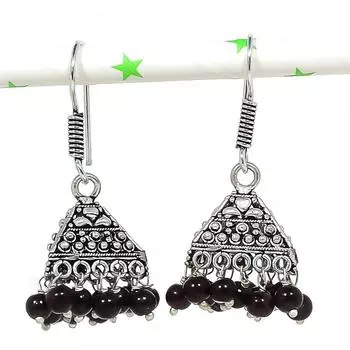 Натуральные индийские серьги Jhumki с драгоценным камнем, серебряные серьги в стиле Бали, 1,65 дюйма, B2y27