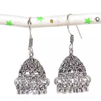 Натуральные индийские серьги Jhumki с драгоценным камнем, серебряные серьги в племенном стиле Бали, 1,77 дюйма, t7D62