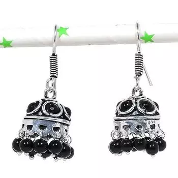 Натуральные индийские серьги Jhumki с драгоценным камнем, серебряные серьги в этническом стиле Бали, 1,58 дюйма, u8e99