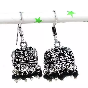 Натуральные индийские серьги Jhumki с драгоценным камнем, серебряные серьги в стиле Бали, 1,42 дюйма, G5s15