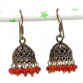 Натуральные индийские серьги Jhumki с драгоценным камнем, серебряные серьги в племенном стиле Бали, 1,38 дюйма, h5J98