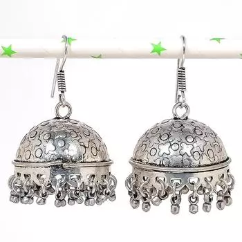 Натуральные индийские серьги Jhumki с драгоценным камнем, серебряные серьги в племенном стиле Бали, 1,97 дюйма, M0V50