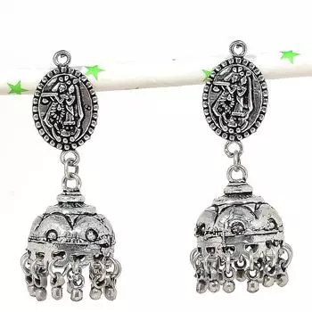 Натуральные индийские серьги Jhumki с драгоценным камнем, серебряные серьги в этническом стиле Бали, 2,17 дюйма, d5g33