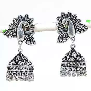 Натуральные индийские серьги Jhumki с драгоценным камнем, серебряные серьги в стиле Бали, 1,89 дюйма, N7z59