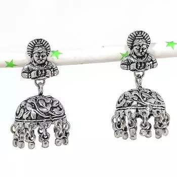 Натуральные индийские серьги Jhumki с драгоценным камнем, серебряные серьги в стиле Бали, 1,50 дюйма, H2j42