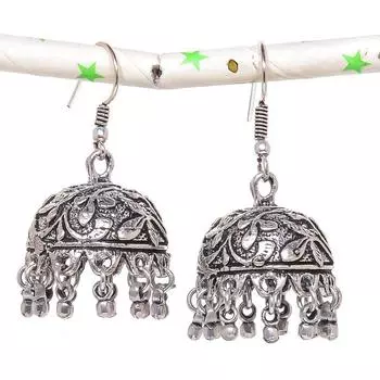 Натуральные индийские серьги Jhumki с драгоценным камнем, серебряные серьги в племенном стиле Бали, 1,85 дюйма, j9f36