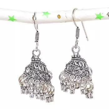 Натуральные индийские серьги Jhumki с драгоценным камнем, серебряные серьги в стиле Бали, 1,77 дюйма, p3w24