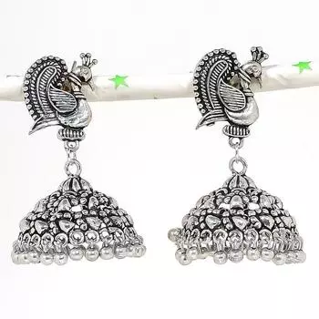 Натуральные индийские серьги Jhumki с драгоценным камнем, серебряные серьги в племенном стиле Бали, 2,05 дюйма, M3F79