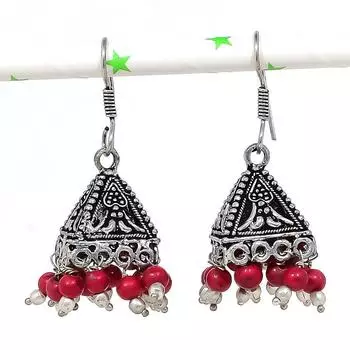 Натуральные индийские серьги Jhumki с драгоценным камнем, серебряные серьги в племенном стиле Бали, 1,85 дюйма, r3T63