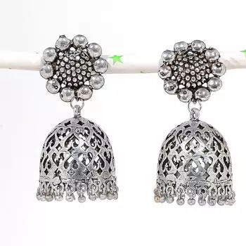 Натуральные индийские серьги Jhumki с драгоценным камнем, серебряные серьги в стиле Бали, 2,17 дюйма, D4a75