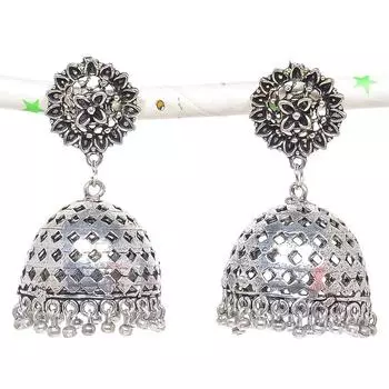 Натуральные индийские серьги Jhumki с драгоценными камнями, серебряные серьги в племенном стиле Бали, 2,05 дюйма, r8y50