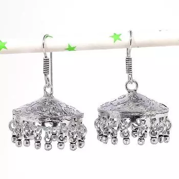 Натуральные индийские серьги Jhumki с драгоценным камнем, серебряные серьги в стиле Бали, 1,77 дюйма, C8N16