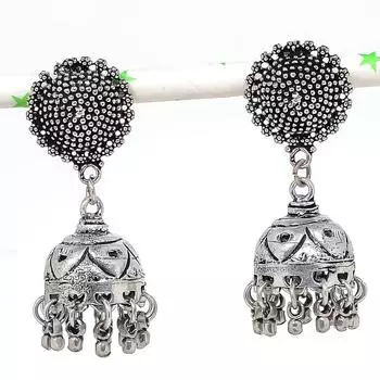 Натуральные индийские серьги Jhumki с драгоценным камнем, серебряные серьги в стиле Бали, 1,97 дюйма, d4N40