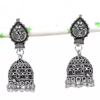 Натуральные индийские серьги Jhumki с драгоценным камнем, серебряные серьги в стиле Бали, 1,77 дюйма, d7c81