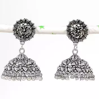 Натуральные индийские серьги Jhumki с драгоценным камнем, серебряные серьги в стиле Бали, 1,85 дюйма, h3h81