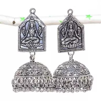 Натуральные индийские серьги Jhumki с драгоценным камнем, серебряные серьги в племенном стиле Бали, 2,17 дюйма, h1F61