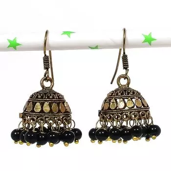 Натуральные индийские серьги Jhumki с драгоценным камнем, серебряные серьги в стиле Бали, 1,46 дюйма, V3w74