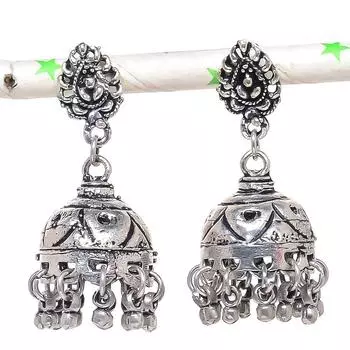 Натуральные индийские серьги Jhumki с драгоценным камнем, серебряные серьги в стиле Бали, 1,77 дюйма, d4q26