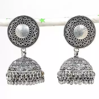 Натуральные индийские серьги Jhumki с драгоценным камнем, серебряные серьги в этническом стиле Бали, 2,05 дюйма, j8Q36