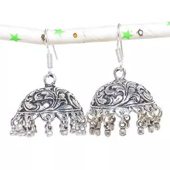 Натуральные индийские серьги Jhumki с драгоценным камнем, серебряные серьги в племенном стиле Бали, 1,69 дюйма, z8s43