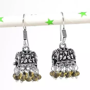 Натуральные индийские серьги Jhumki с драгоценным камнем, серебряные серьги в стиле Бали, 1,30 дюйма, m2R38