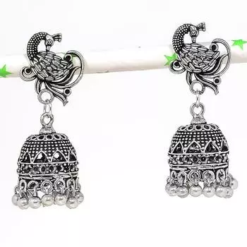 Натуральные индийские серьги Jhumki с драгоценным камнем, серебряные серьги в племенном стиле Бали, 1,69 дюйма, z0G97